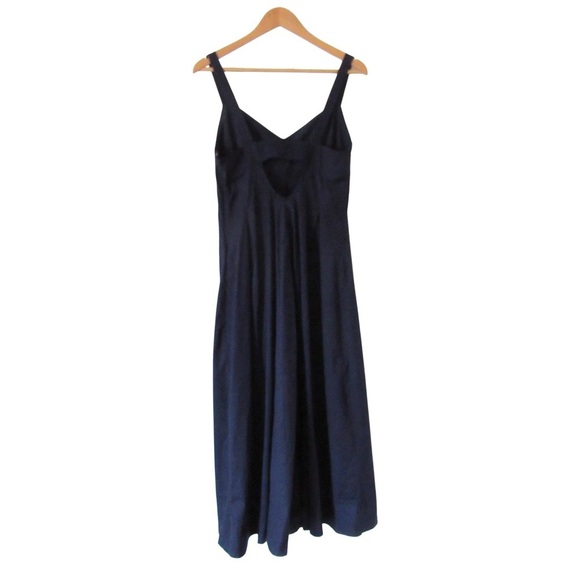 Jason Wu Open Back Poplin Midi Dress Large Navy Blue Sleeveless Minimalist - Picture 2 of 9